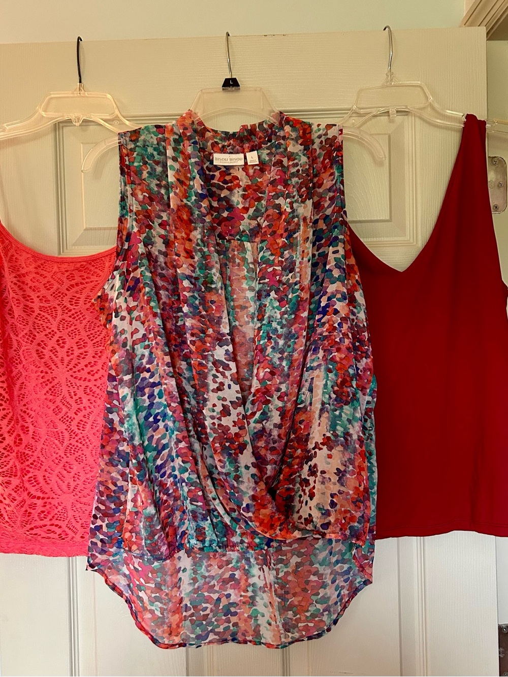 Lot of three tops Bisou Bisou Multicolor Sheet Draped Sleeveless Tank